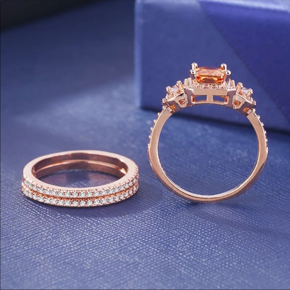 New Women’s Set Rose Gold Plated Zircon Ring - Picture 2 of 4